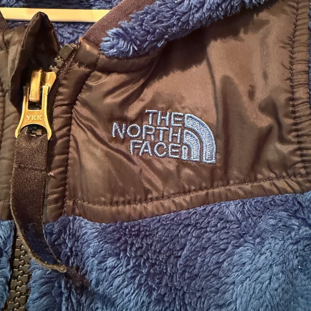 The North Face Blue and Black Kids' Fleece Hooded Jacket - Sz 18-24